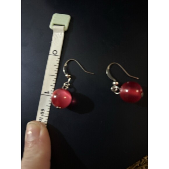 Dangle Earring With Red Glass Bead Drop Hook - Picture 8 of 8